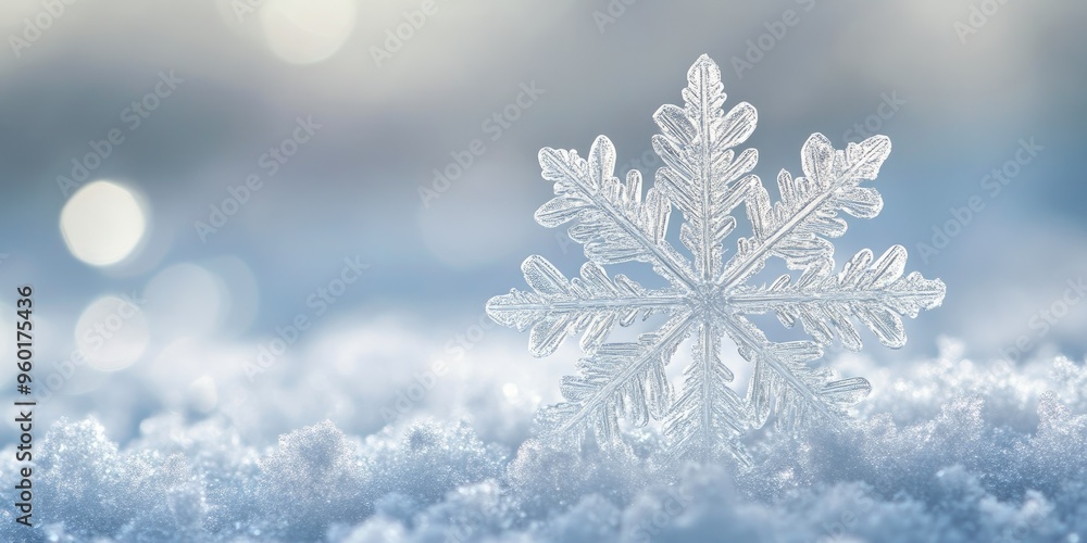 Close-Up of a Snowflake on Snow with Blurred Backdrop Close-Up of a Snowflake on Snow with Blurred Backdrop