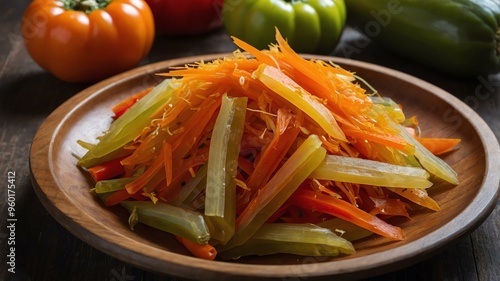 Filipino side dish Atchara isolated on a plate, served exquisitely can be a concept for advertisement background photo