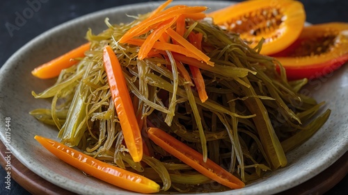 Filipino side dish Atchara isolated on a plate, served exquisitely can be a concept for advertisement background photo