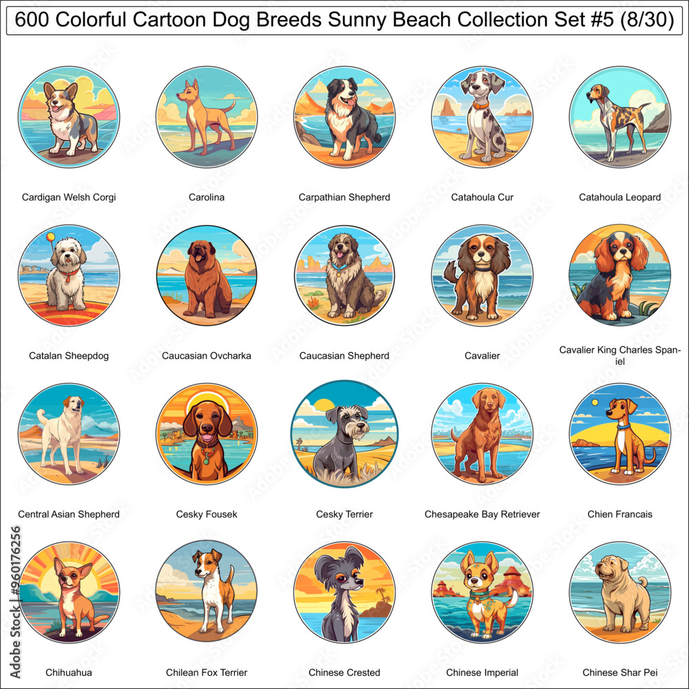 Colorful Dog Breeds Cartoon Characters Sunny Beach Bundle Collection Set 5 of 600 Dog Faces Isolated Part 8 Colorful Dog Breeds Cartoon Characters Sunny Beach Bundle Collection Set 5 of 600 Dog Faces Isolated Part 8