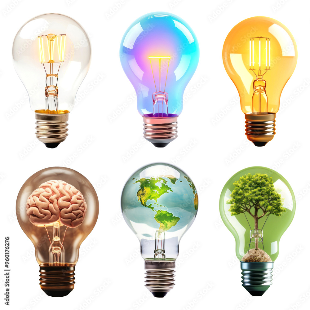 Creative light bulb png element set, transparent background Creative light bulb png element set, transparent background