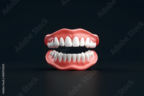 Vampire teeth flat design front view horror Halloween theme 3D render vivid.,