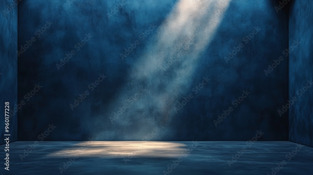 Matte Dark Blue Wall with Soft Spotlight and Subtle Shadow Matte Dark Blue Wall with Soft Spotlight and Subtle Shadow