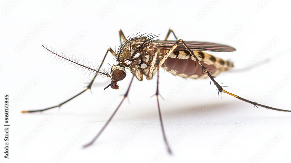 Close up macro portrait of a mosquito insect on isolated white background Close up macro portrait of a mosquito insect on isolated white background