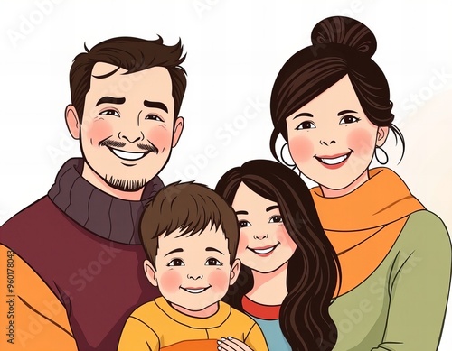 a cartoon of a family of three is posing for a picture.