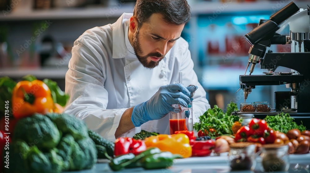 A food scientist presenting research findings on food technology, charts and detailed analysis A food scientist presenting research findings on food technology, charts and detailed analysis