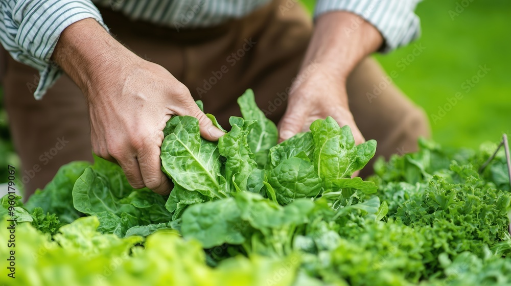 Hands harvesting vibrant green lettuce, representing healthy, sustainable farming and fresh produce. Hands harvesting vibrant green lettuce, representing healthy, sustainable farming and fresh produce.