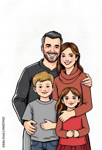 a cartoon of a family of three standing together.