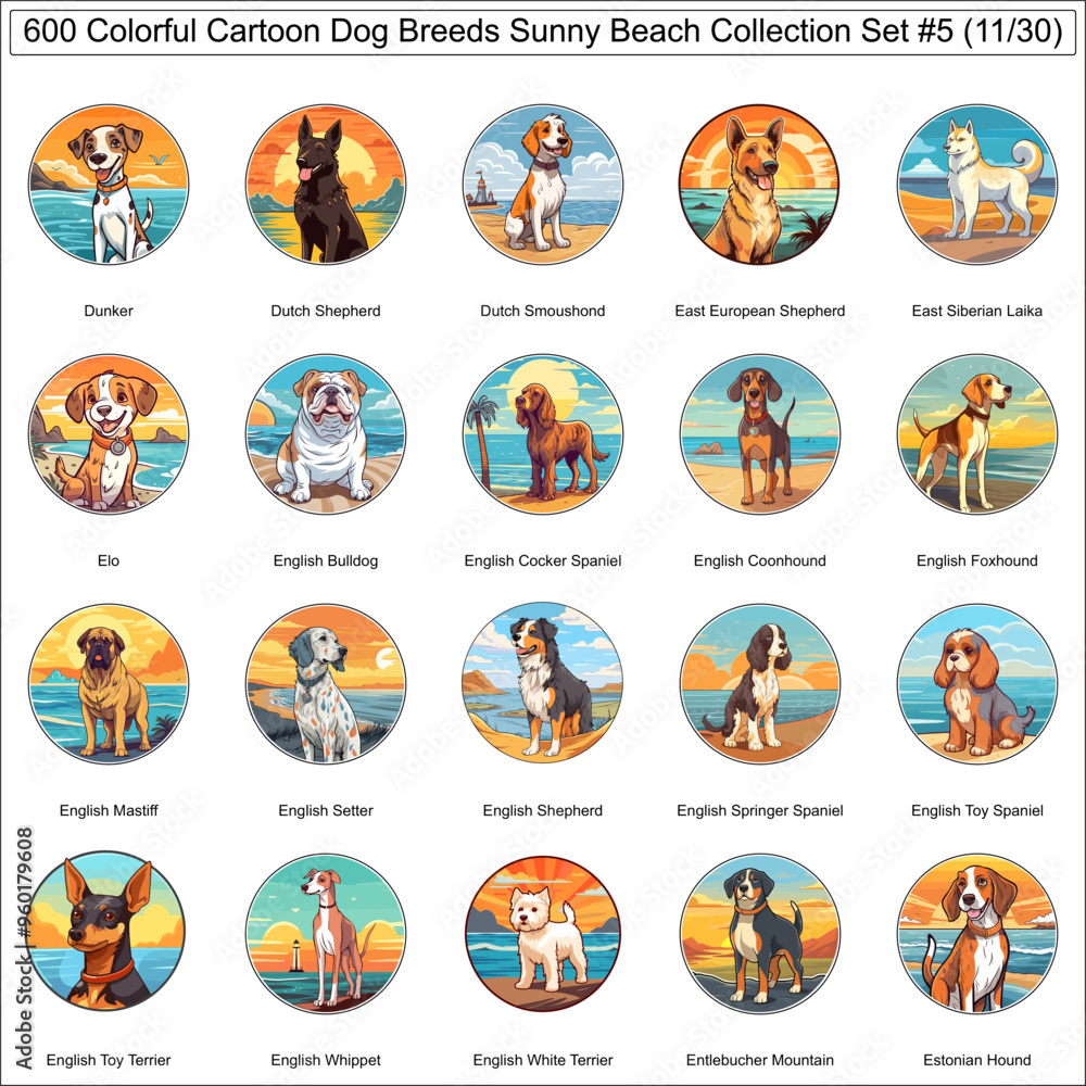 Colorful Dog Breeds Cartoon Characters Sunny Beach Bundle Collection Set 5 of 600 Dog Faces Isolated Part 11 Colorful Dog Breeds Cartoon Characters Sunny Beach Bundle Collection Set 5 of 600 Dog Faces Isolated Part 11