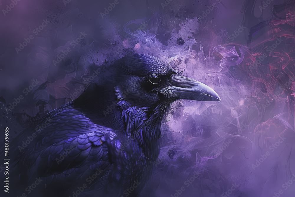 Fototapeta premium Abstract image of a bird that looks spiritual The fur is bluish-purple. See the eyes.