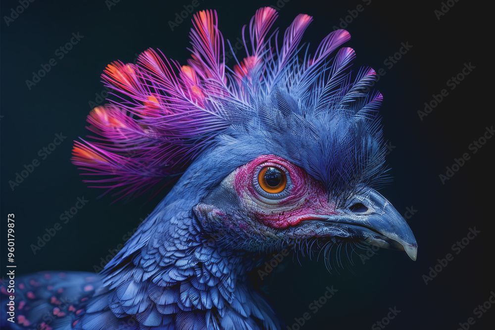 Abstract image of a bird that looks spiritual The fur is bluish-purple. See the eyes. Abstract image of a bird that looks spiritual The fur is bluish-purple. See the eyes.