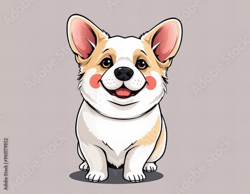 cartoon dog with a pink nose and a white chest sitting on a gray background. photo