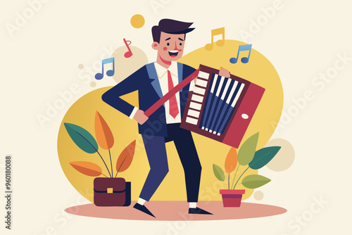 Investor businessman playing accordion
