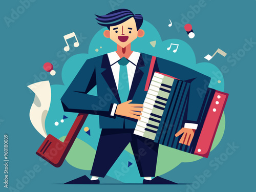 Investor businessman playing accordion
