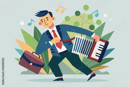 Investor businessman playing accordion
