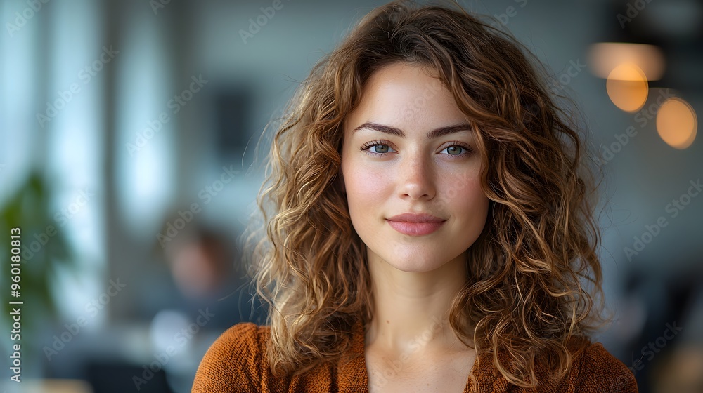 © phurinee - Attractive Young Woman with Curly Brown Hair Smiling