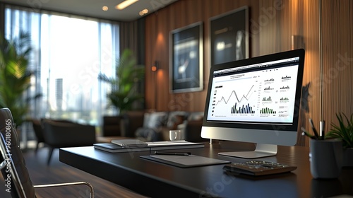 Wallpaper Mural Modern digital marketing strategy displayed on a desktop computer screen, set against a sleek corporate office backdrop Torontodigital.ca