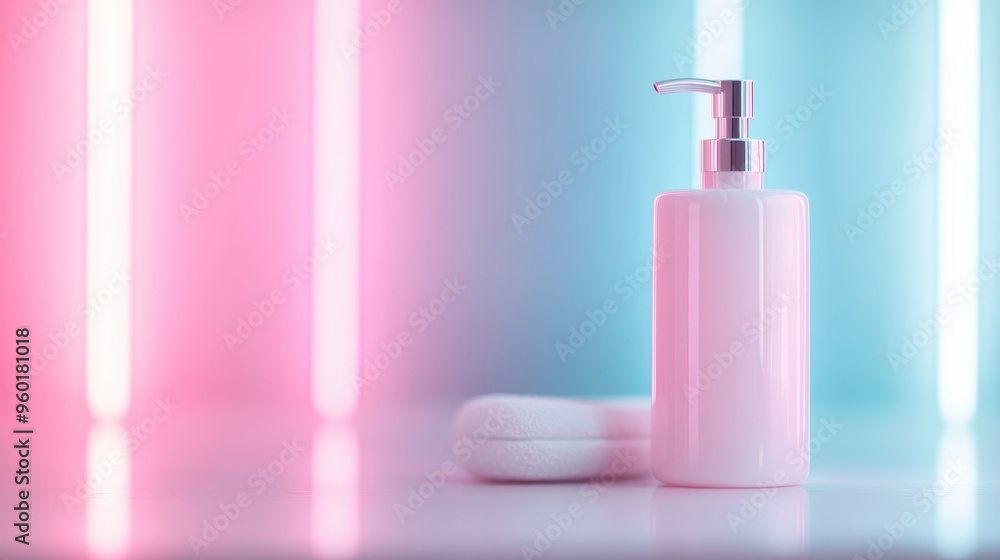 A sleek white lotion bottle displayed against a soft pastel background, accompanied by a sponge, representing beauty, skincare, and gentle self-care routines. A sleek white lotion bottle displayed against a soft pastel background, accompanied by a sponge, representing beauty, skincare, and gentle self-care routines.