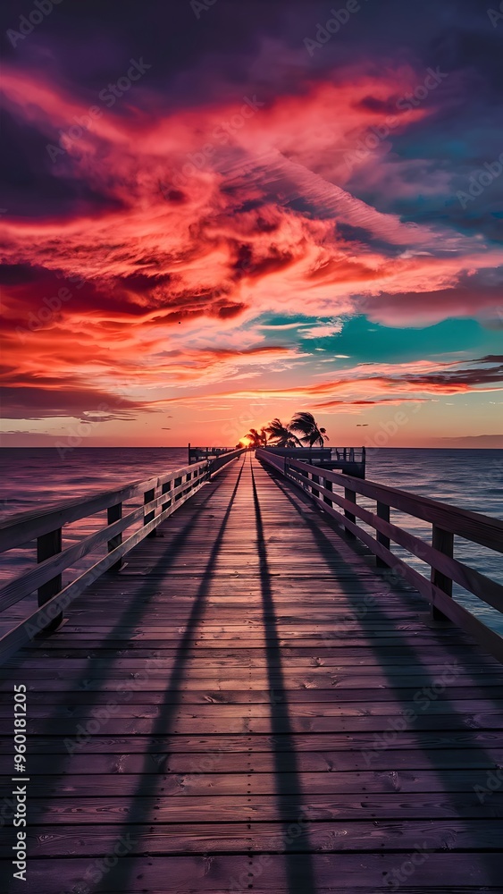 Obraz premium Pier with sky on sunset