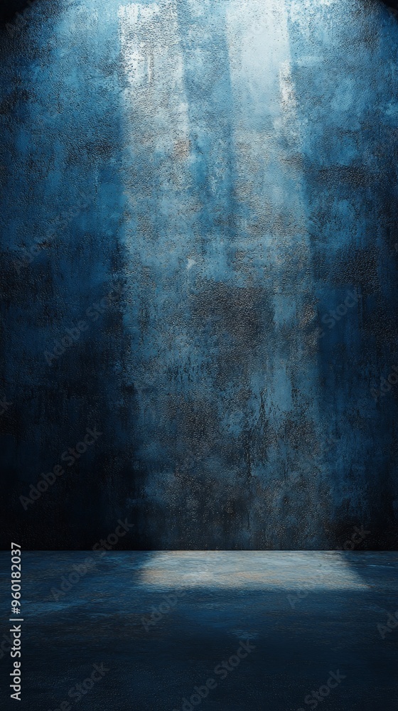 Matte Dark Blue Wall with Soft Spotlight and Subtle Shadow Matte Dark Blue Wall with Soft Spotlight and Subtle Shadow
