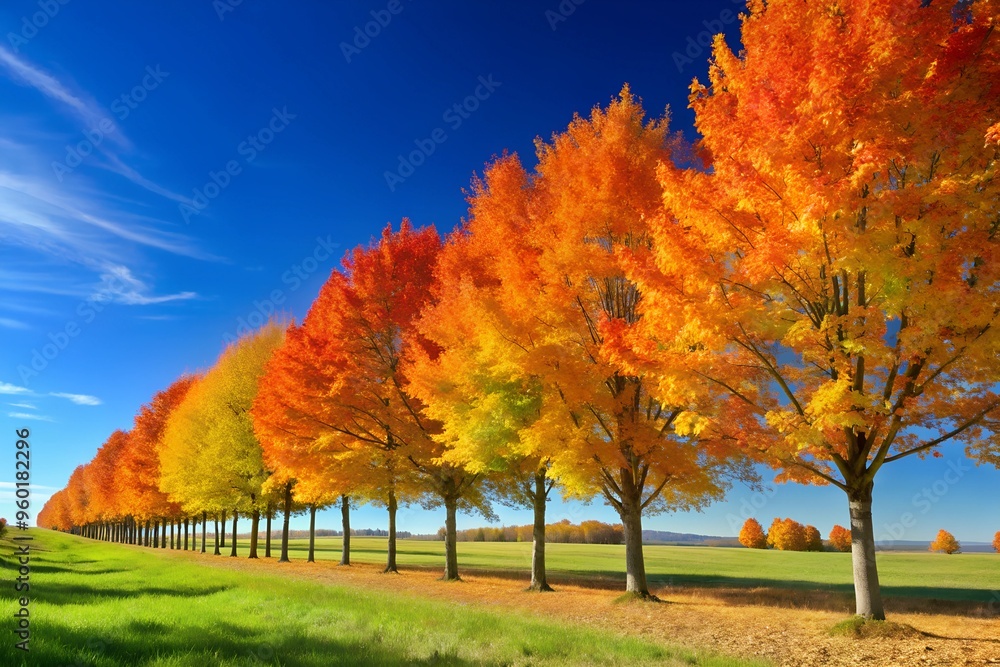 Autumn Trees Against Clear Blue Sky Autumn Trees Against Clear Blue Sky