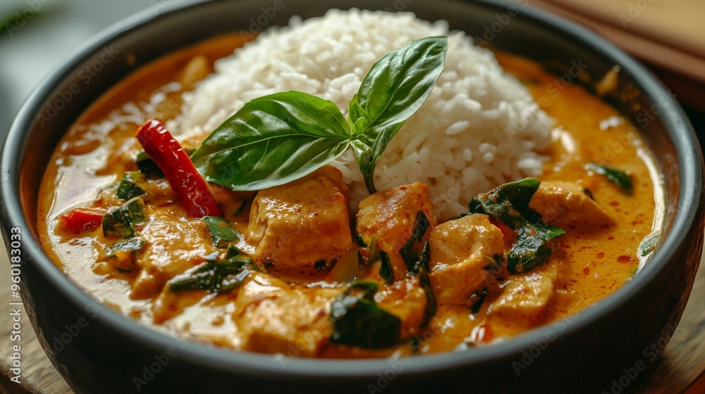 Delicious Thai Red Curry with Chicken Rice and Basil Delicious Thai Red Curry with Chicken Rice and Basil