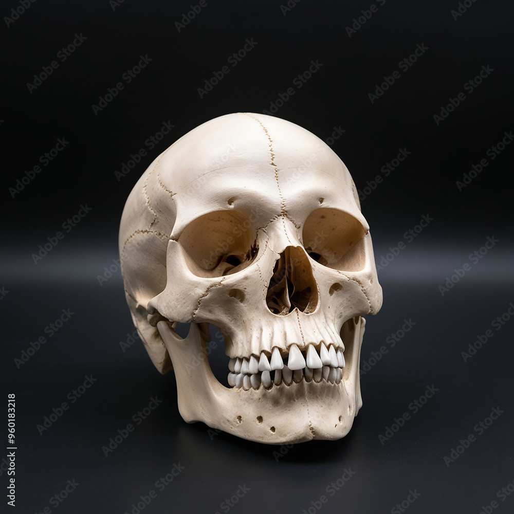 Front view of natural human skull on isolated black background Front view of natural human skull on isolated black background