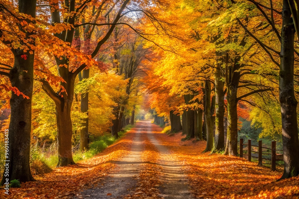 Obraz premium Autumn Path Through Forest with Copy Space