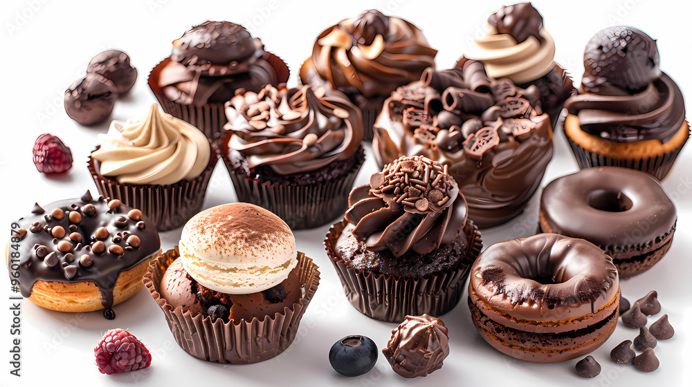 Various of sweets and desserts set and collection. chocolate cake, cupcakes, red velvet cake, apple pie, macarons, pretzel, donut, pastries, muffin, cookies, croissant. Bakery sweets isolated on white Various of sweets and desserts set and collection. chocolate cake, cupcakes, red velvet cake, apple pie, macarons, pretzel, donut, pastries, muffin, cookies, croissant. Bakery sweets isolated on white