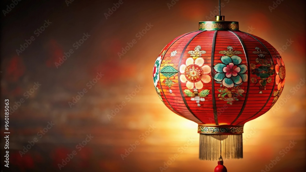 Fototapeta premium Chinese paper lantern hanging diagonally with decorative patterns