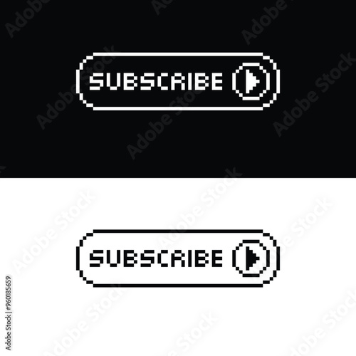 subscribe button 8 bit text stop Pixel art 8-bit for game