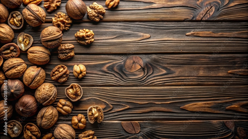 Dark tone walnut texture background with natural elements, perfect for design projects Dark tone walnut texture background with natural elements, perfect for design projects