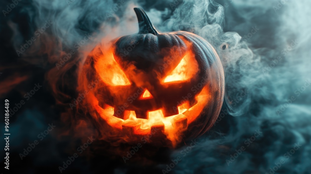 Naklejka premium Halloween Pumpkin with Dramatic Smoke Effect