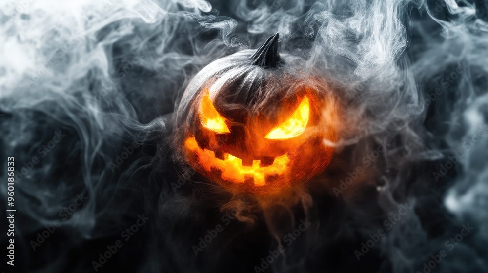 Pumpkin Lantern Illuminated Through Swirling Smoke Pumpkin Lantern Illuminated Through Swirling Smoke