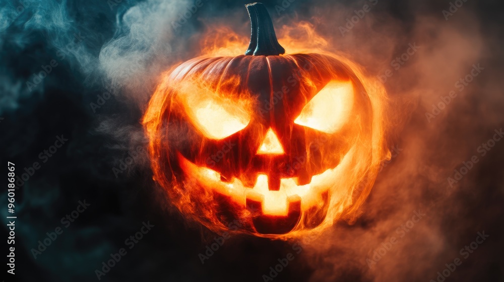 Jack o' Lantern with Fiery Smoke Background Jack o' Lantern with Fiery Smoke Background