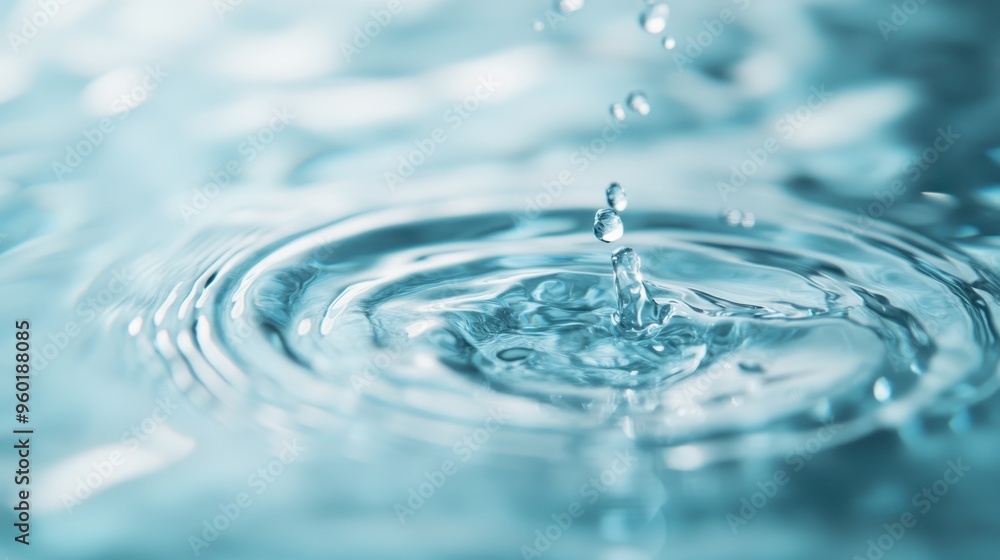 A single water droplet falling onto a clear liquid surface, creating ripples that spread outward in a serene ripple pattern, symbolizing tranquility and simplicity. A single water droplet falling onto a clear liquid surface, creating ripples that spread outward in a serene ripple pattern, symbolizing tranquility and simplicity.