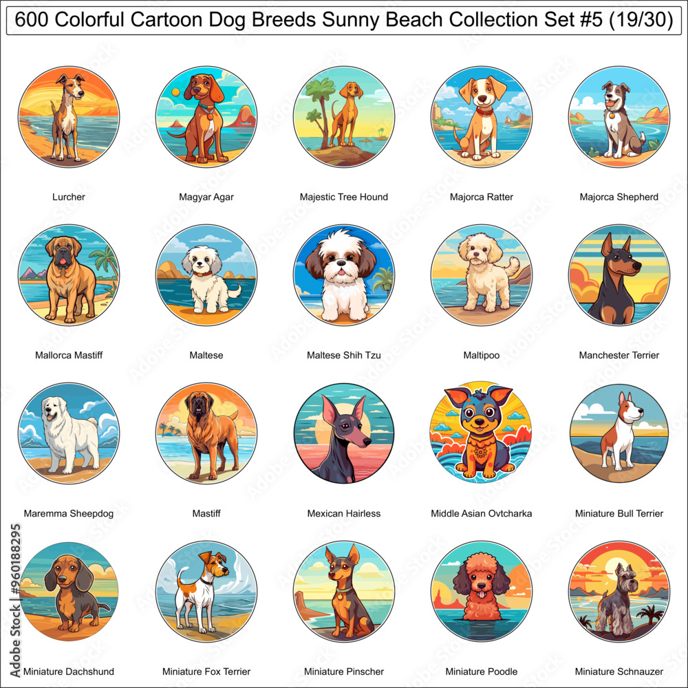 Colorful Dog Breeds Cartoon Characters Sunny Beach Bundle Collection Set 5 of 600 Dog Faces Isolated Part 19 Colorful Dog Breeds Cartoon Characters Sunny Beach Bundle Collection Set 5 of 600 Dog Faces Isolated Part 19