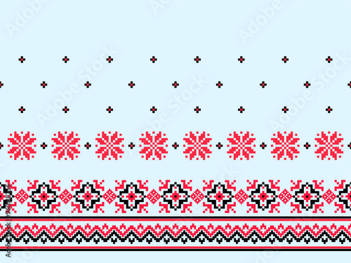 Traditional Red and Black Cross Stitch Floral Pattern