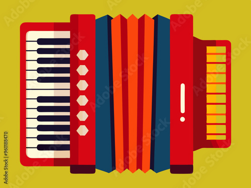 Vector illustration of Red accordion playing traditional folk music instrument 
