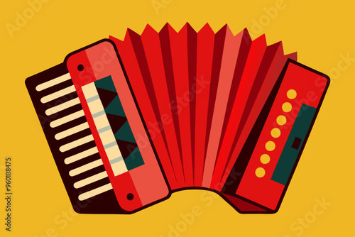 Vector illustration of Red accordion playing traditional folk music instrument 
