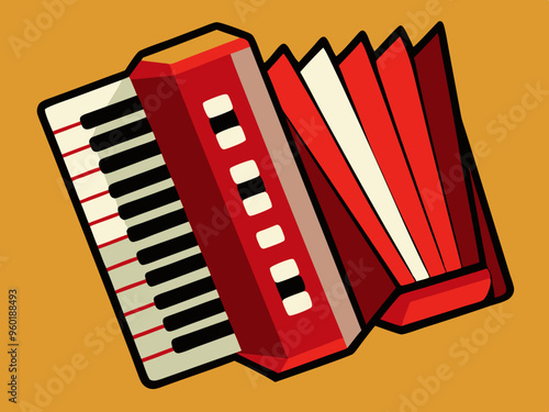 Vector illustration of Red accordion playing traditional folk music instrument 
