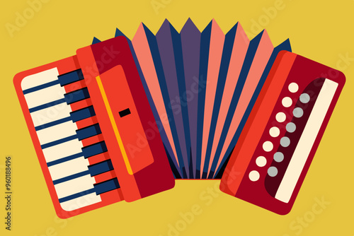 Vector illustration of Red accordion playing traditional folk music instrument 
