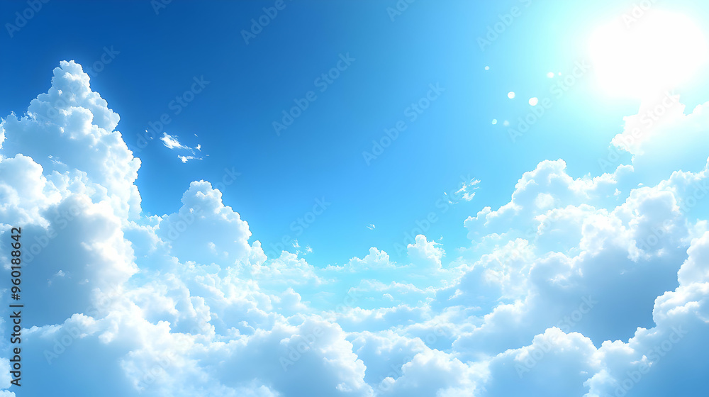 A bright blue sky filled with fluffy white clouds. A bright blue sky filled with fluffy white clouds.