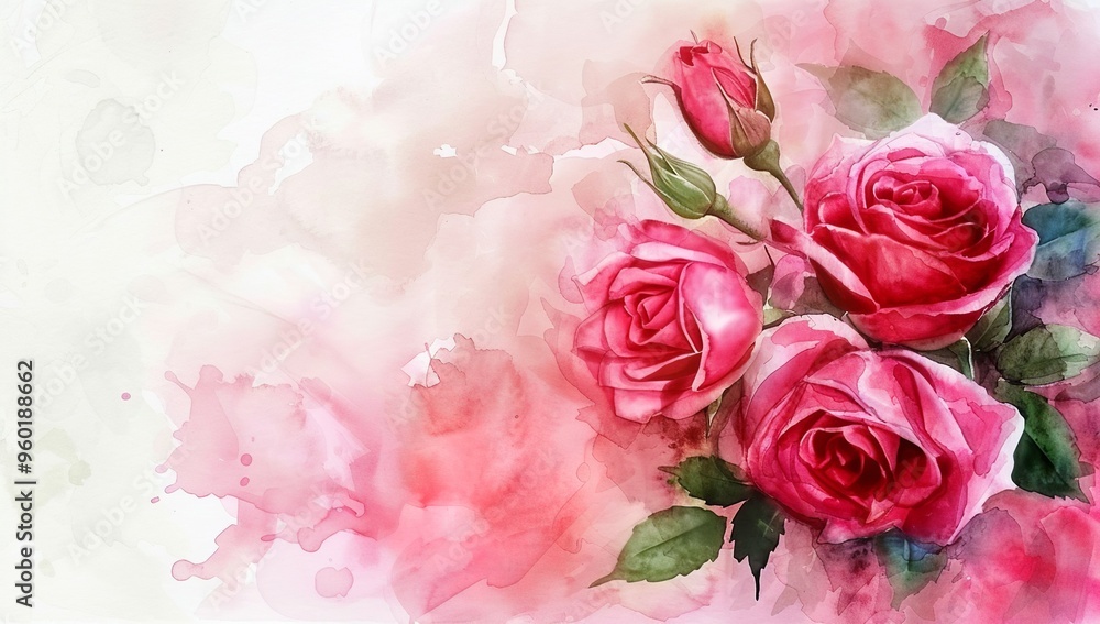 Pink roses illustration with soft watercolor texture background Pink roses illustration with soft watercolor texture background