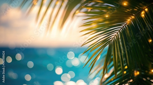 Tropical Breeze with Palm Fronds and Ocean View