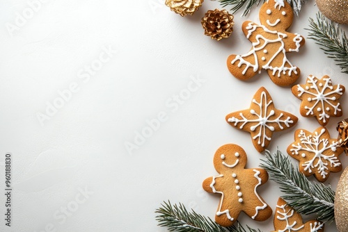 Festive Christmas Cookies and Decorations on White Background photo