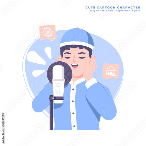 muslim boy adzan character illustration photo