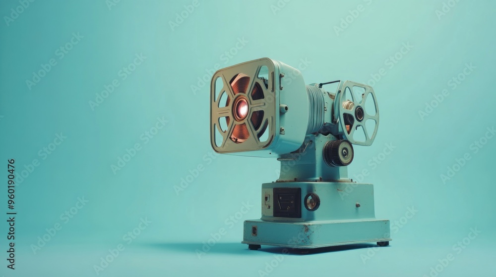 Fototapeta premium A vintage film projector on a pastel background, showcasing classic cinematic technology.