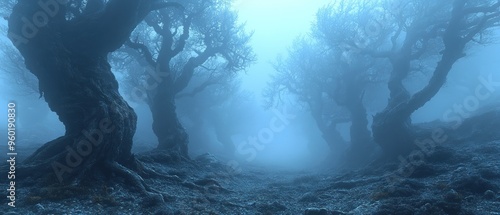 A Mystical Forest Path Enveloped in Fog