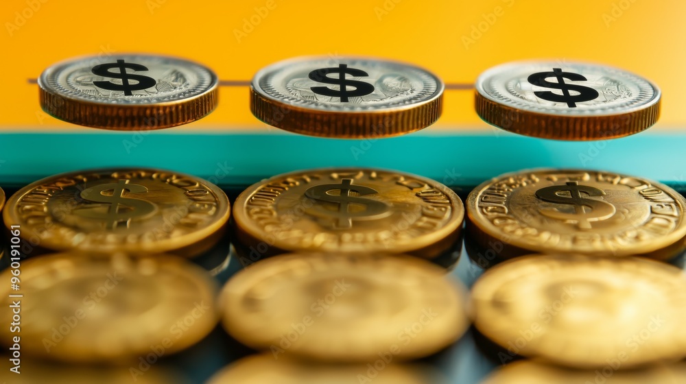 Golden Dollar Coins Close Up Macro Financial Success Wealth Golden Dollar Coins Close Up Macro Financial Success Wealth